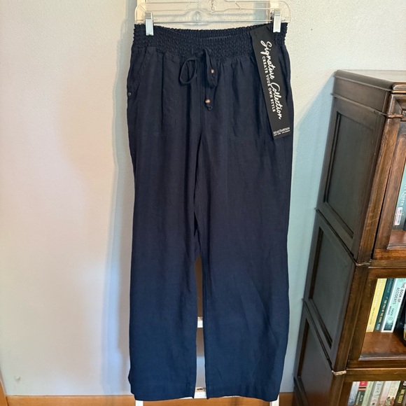 NWT Beau Dawson Women’s Navy Wide Leg Linen Pants Size L - Picture 1 of 10